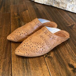 Bali ELF Handmade Shoes Perforated Braided Leather Mule Flats Size 8.5 Tan